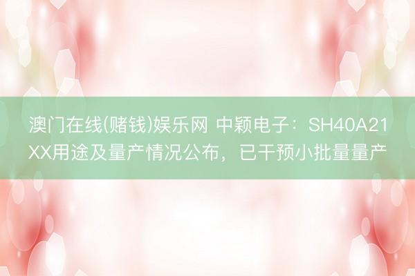澳门在线(赌钱)娱乐网 中颖电子：SH40A21XX用途及量产情况公布，已干预小批量量产