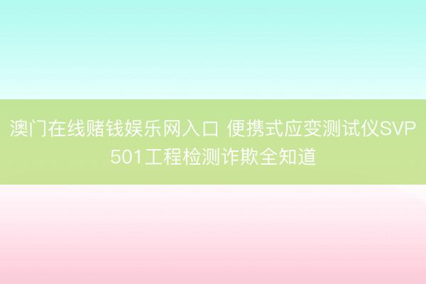 澳门在线赌钱娱乐网入口 便携式应变测试仪SVP501工程检测诈欺全知道