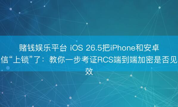 赌钱娱乐平台 iOS 26.5把iPhone和安卓短信“上锁”了：教你一步考证RCS端到端加密是否见效