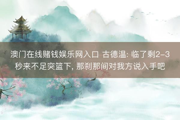 澳门在线赌钱娱乐网入口 古德温: 临了剩2-3秒来不足突篮下