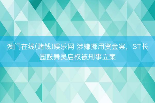 澳门在线(赌钱)娱乐网 涉嫌挪用资金案,ST长园鼓舞吴启权被刑事立案